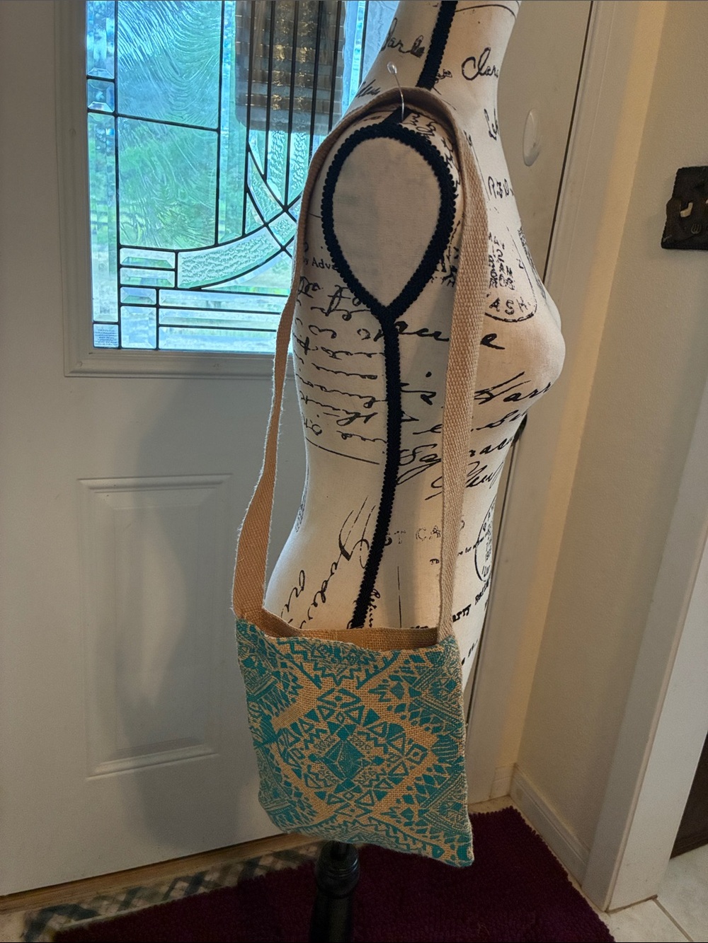 Handwoven Turquoise and Tan Tote Bag, velcro closure. NWOT, Never Worn